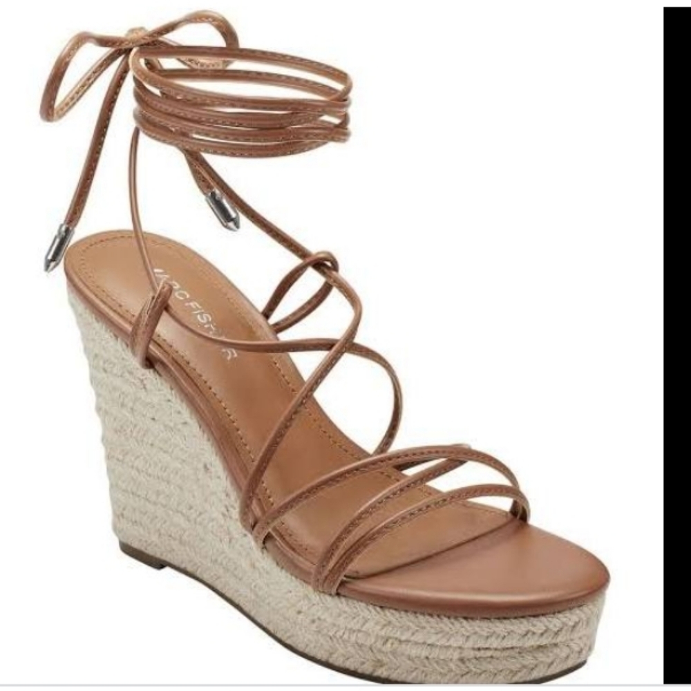 MARC FISHER KYLE WOMENS  LEATHER LACE UP ESPADRILLE WEDGES SIZE 8.5 - Picture 14 of 14